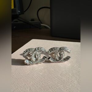 Vintage Authentic Chanel clip on earrings crystals and silver finish
